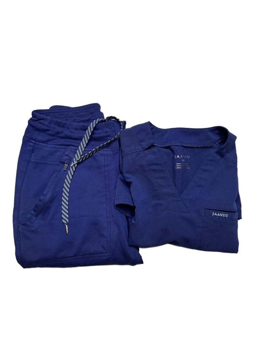 Jaanuu Scrub Set Size XXS Navy Blue Drawstring Scrub Top And Pants